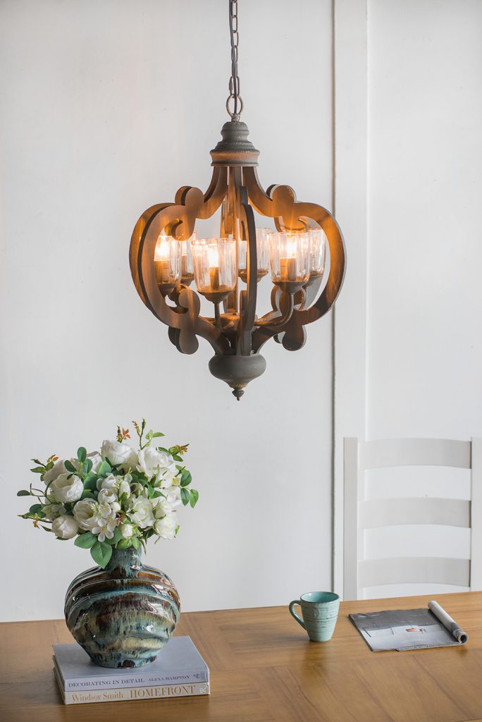 A&B Home Bundle of 6 21" x 24" 6-Light Charcoal Gray Classic Curves Wooden Chandelier