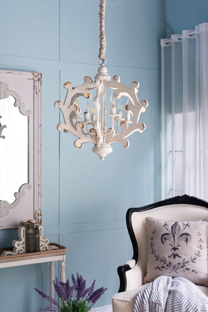 A&B Home Bundle of 6 25" x 26" 4-Light Weathered White Wooden Frame Chandelier