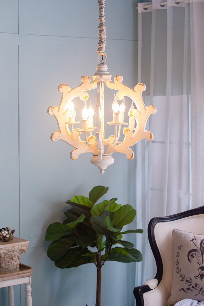 A&B Home Bundle of 6 25" x 26" 4-Light Weathered White Wooden Frame Chandelier