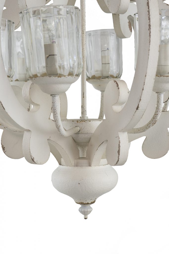 A&B Home Bundle of 6 Baroda 21" x 24" 6-Light Distressed Cream Wooden Chandelier With Glass