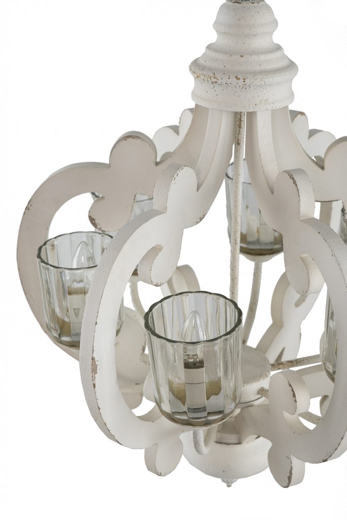 A&B Home Bundle of 6 Baroda 21" x 24" 6-Light Distressed Cream Wooden Chandelier With Glass