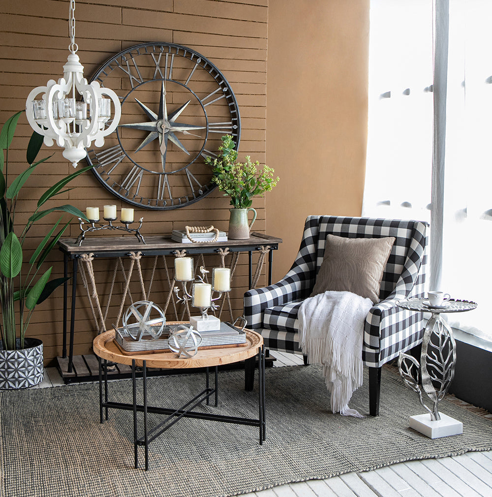 A&B Home Bundle of 6 Baroda 21" x 24" 6-Light Distressed Cream Wooden Chandelier With Glass
