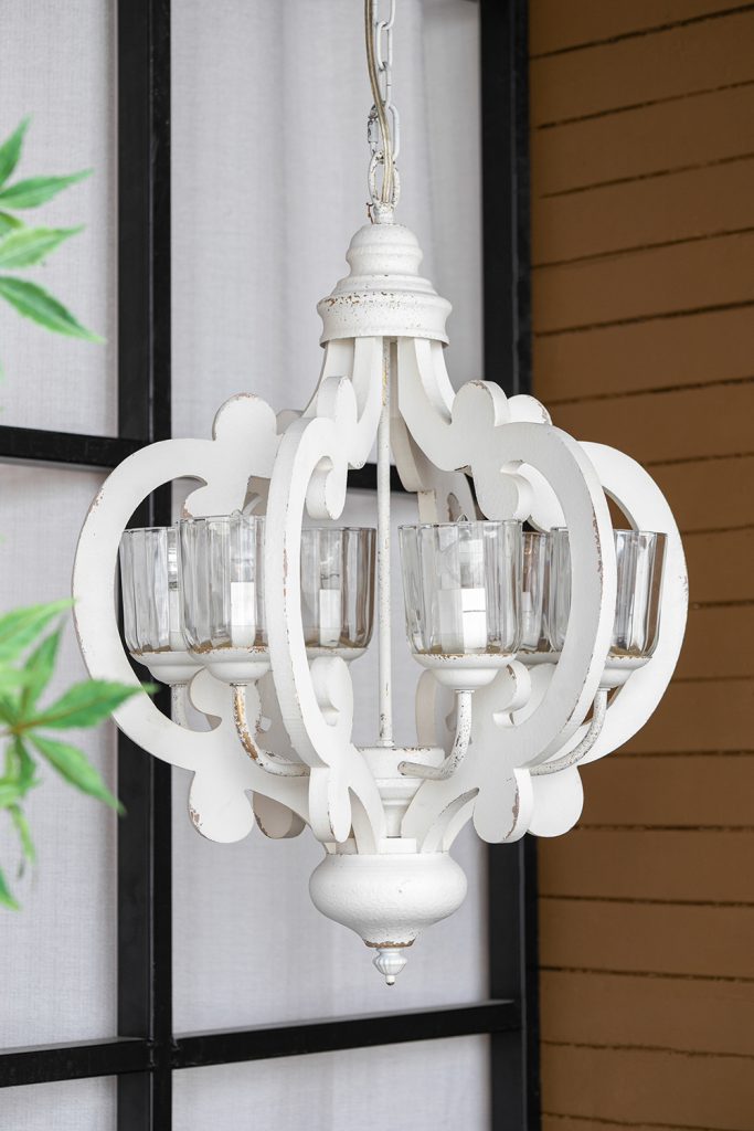A&B Home Bundle of 6 Baroda 21" x 24" 6-Light Distressed Cream Wooden Chandelier With Glass