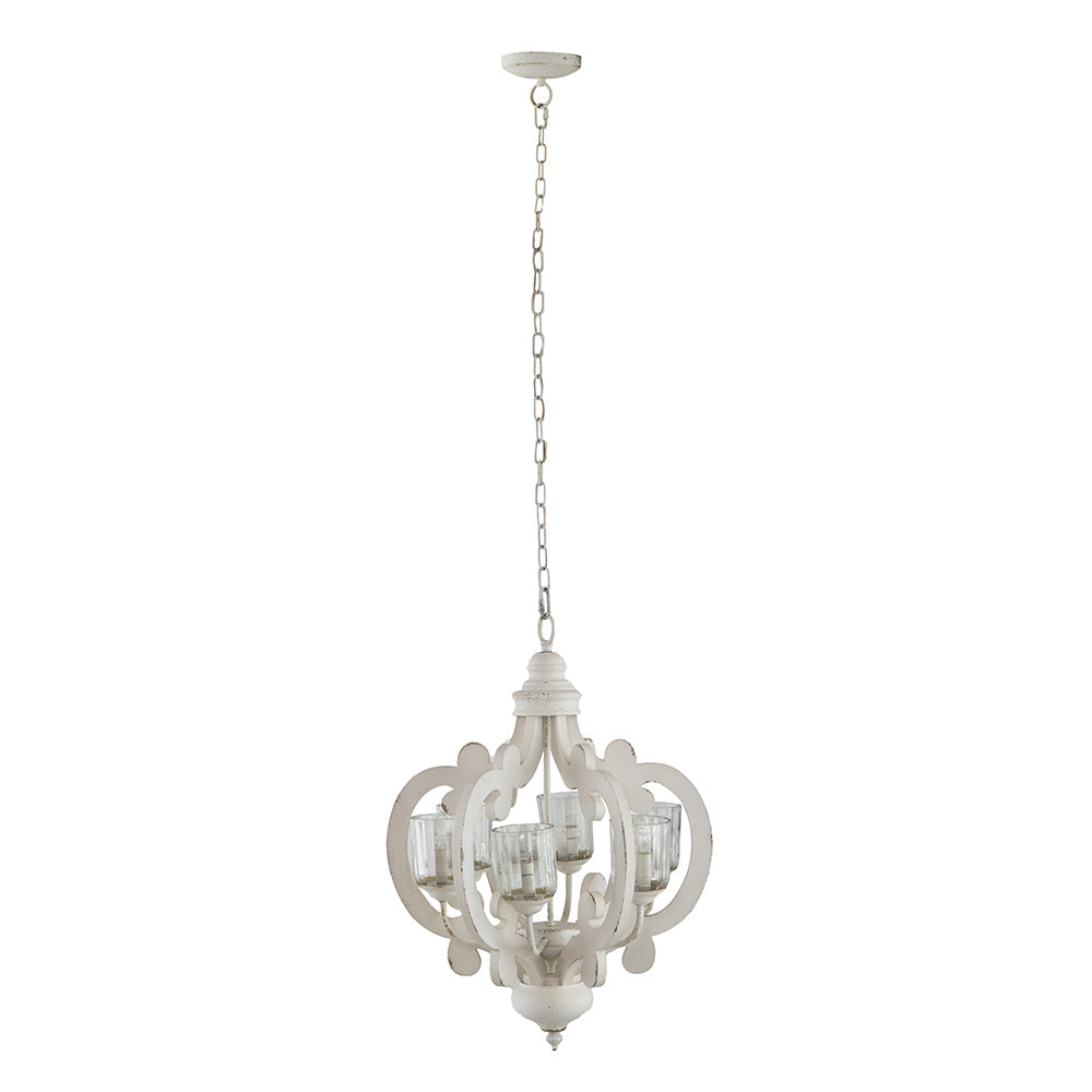 A&B Home Bundle of 6 Baroda 21" x 24" 6-Light Distressed Cream Wooden Chandelier With Glass