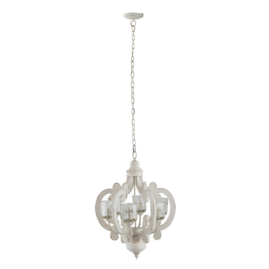 A&B Home Bundle of 6 Baroda 21" x 24" 6-Light Distressed Cream Wooden Chandelier With Glass
