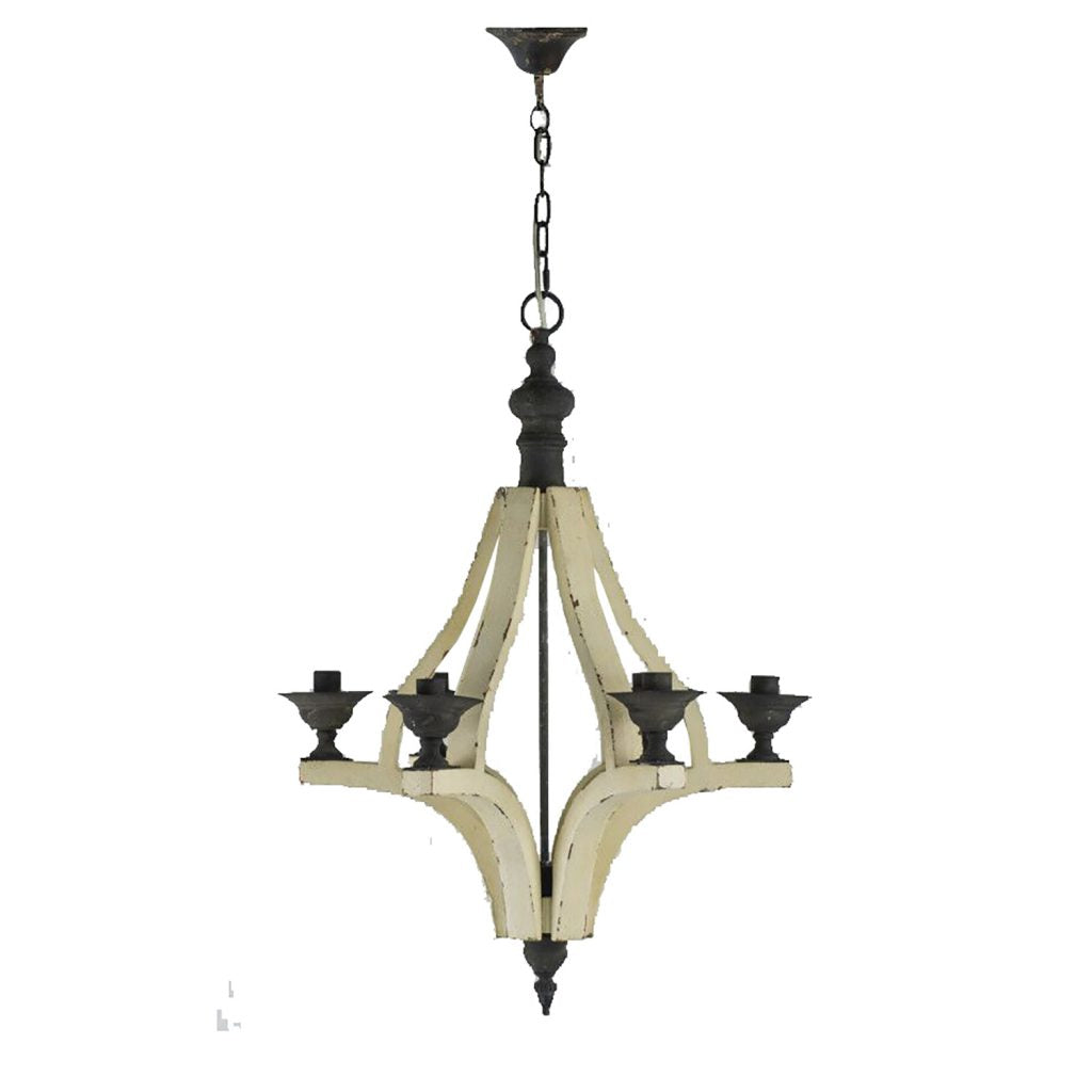 A&B Home Bundle of 6 Harper 22" x 32" 6-Light Distressed White Wood Chandelier With Black Metal Fixture