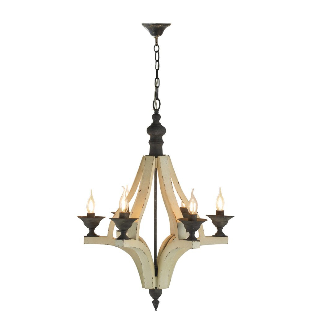 A&B Home Bundle of 6 Harper 22" x 32" 6-Light Distressed White Wood Chandelier With Black Metal Fixture
