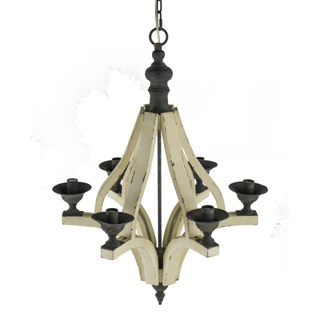 A&B Home Bundle of 6 Harper 22" x 32" 6-Light Distressed White Wood Chandelier With Black Metal Fixture