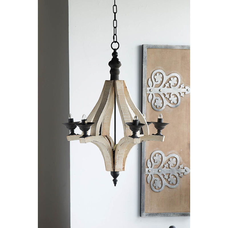 A&B Home Bundle of 6 Harper 22" x 32" 6-Light Distressed White Wood Chandelier With Black Metal Fixture