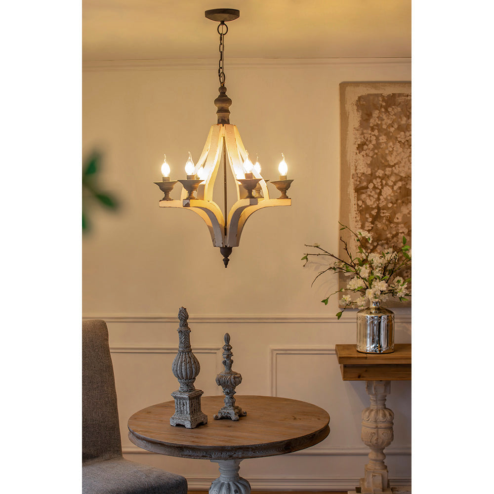 A&B Home Bundle of 6 Harper 22" x 32" 6-Light Distressed White Wood Chandelier With Black Metal Fixture