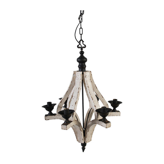 A&B Home Bundle of 6 Harper 22" x 32" 6-Light Distressed White Wood Chandelier With Black Metal Fixture