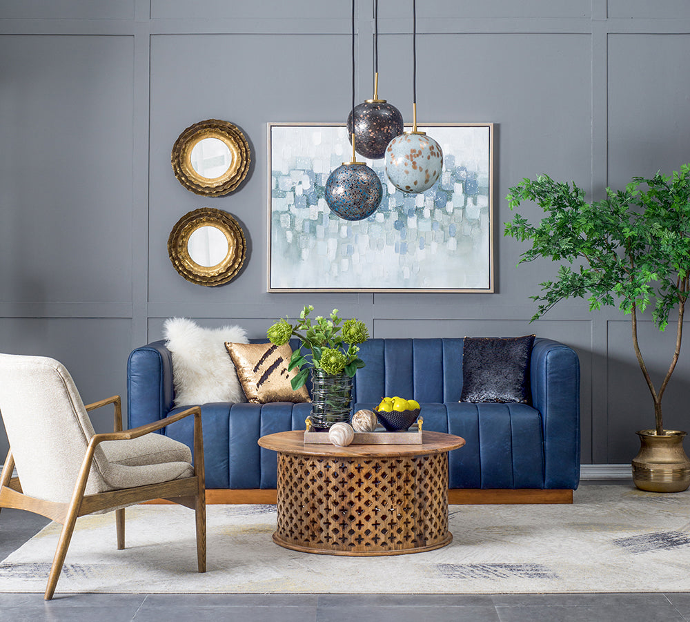 A&B Home Bundle of 6 Meri 20" x 88" 3-Light Blue Toned Glass Orb Pendant Lighting