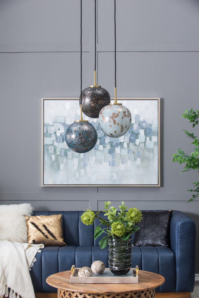 A&B Home Bundle of 6 Meri 20" x 88" 3-Light Blue Toned Glass Orb Pendant Lighting