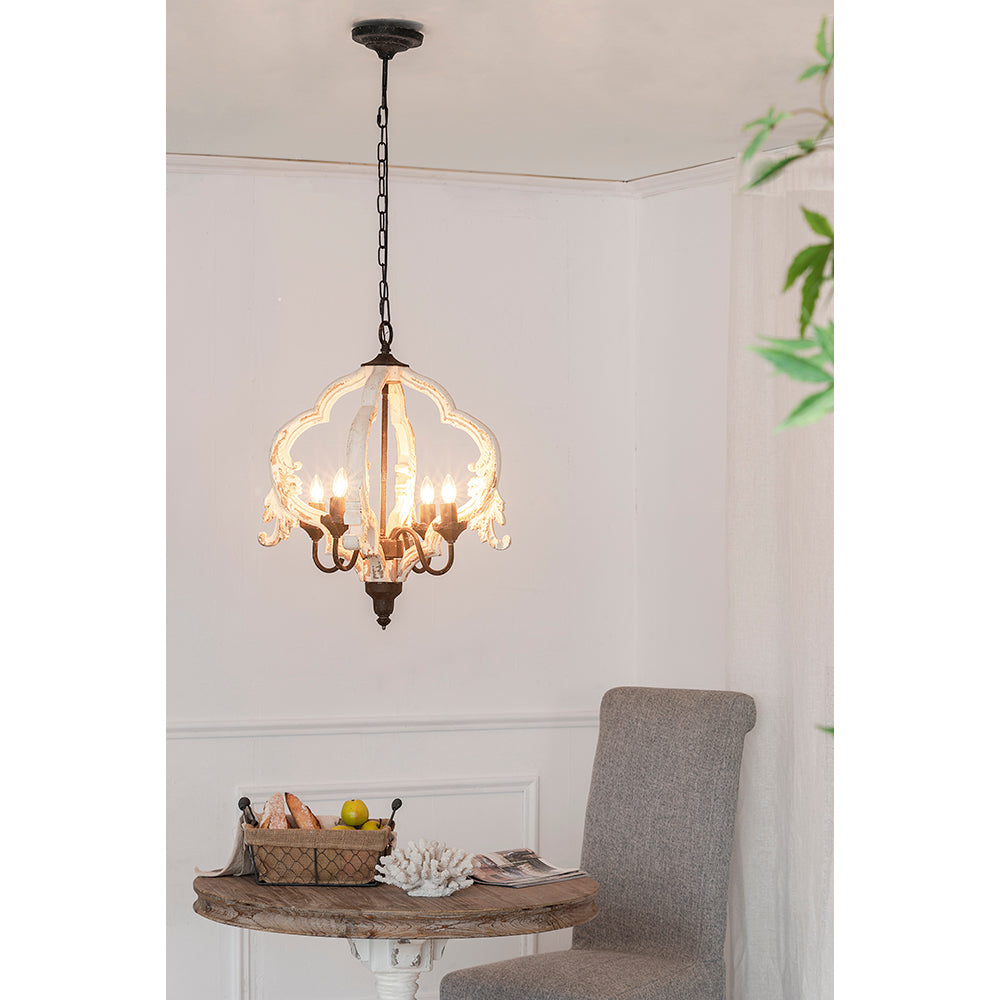 A&B Home Bundle of 6 Swithun 15" x 24" 4-Light Distressed White Rustic Wooden Chandelier