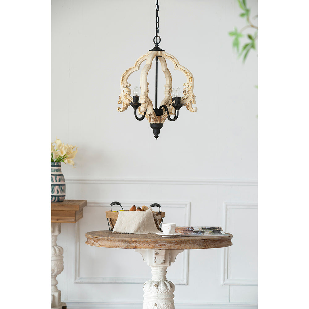 A&B Home Bundle of 6 Swithun 15" x 24" 4-Light Distressed White Rustic Wooden Chandelier