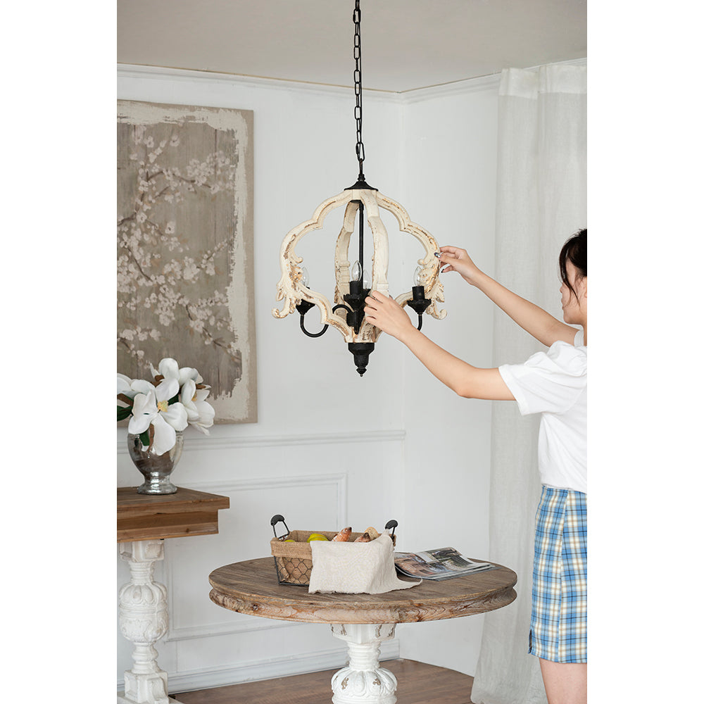 A&B Home Bundle of 6 Swithun 15" x 24" 4-Light Distressed White Rustic Wooden Chandelier