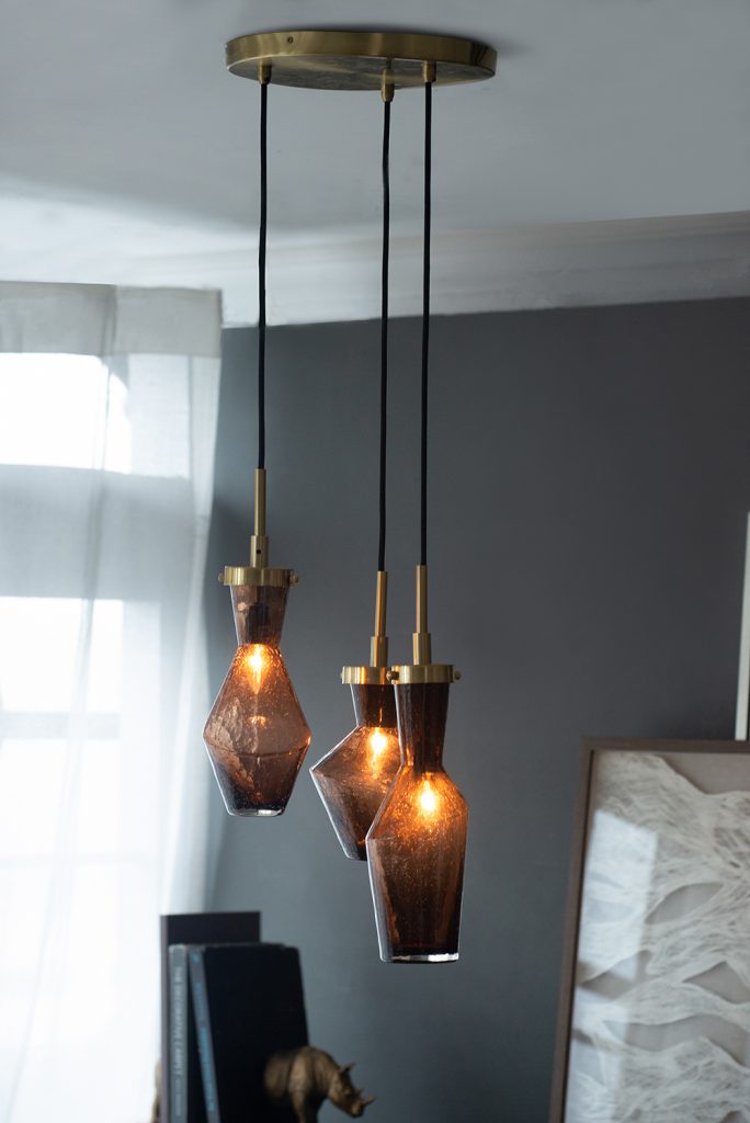 A&B Home Bundle of 6 Trevor 14" x 91" 3-Light Brown Hue Glass Pendant Light