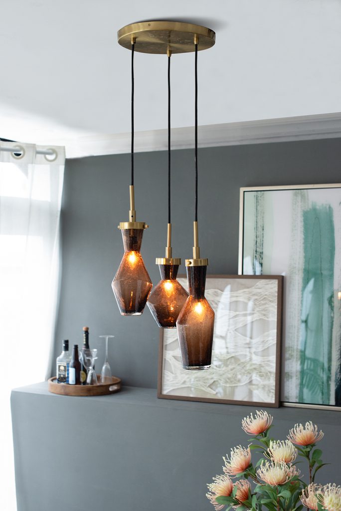A&B Home Bundle of 6 Trevor 14" x 91" 3-Light Brown Hue Glass Pendant Light