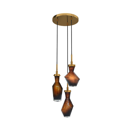 A&B Home Bundle of 6 Trevor 14" x 91" 3-Light Brown Hue Glass Pendant Light