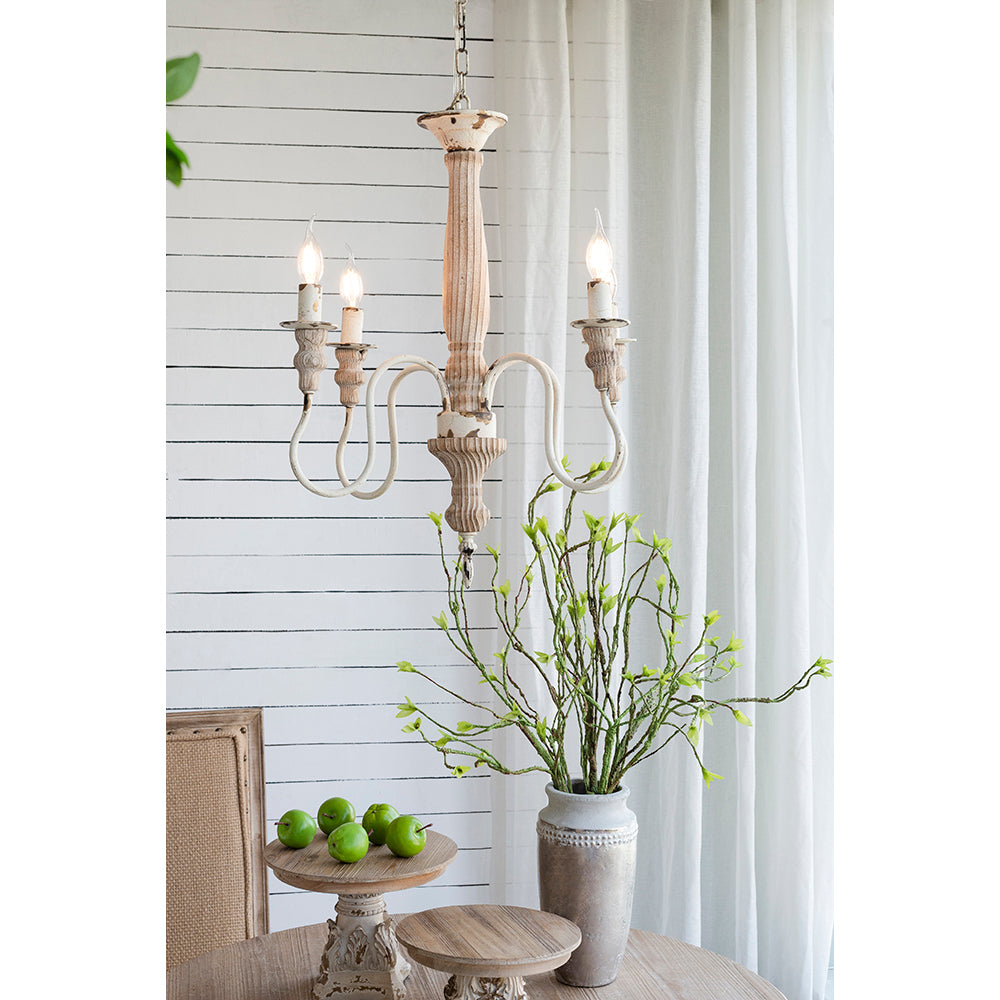 A&B Home Bundle of 7 18" x 25" 4-Light Distressed White Wooden Chandelier