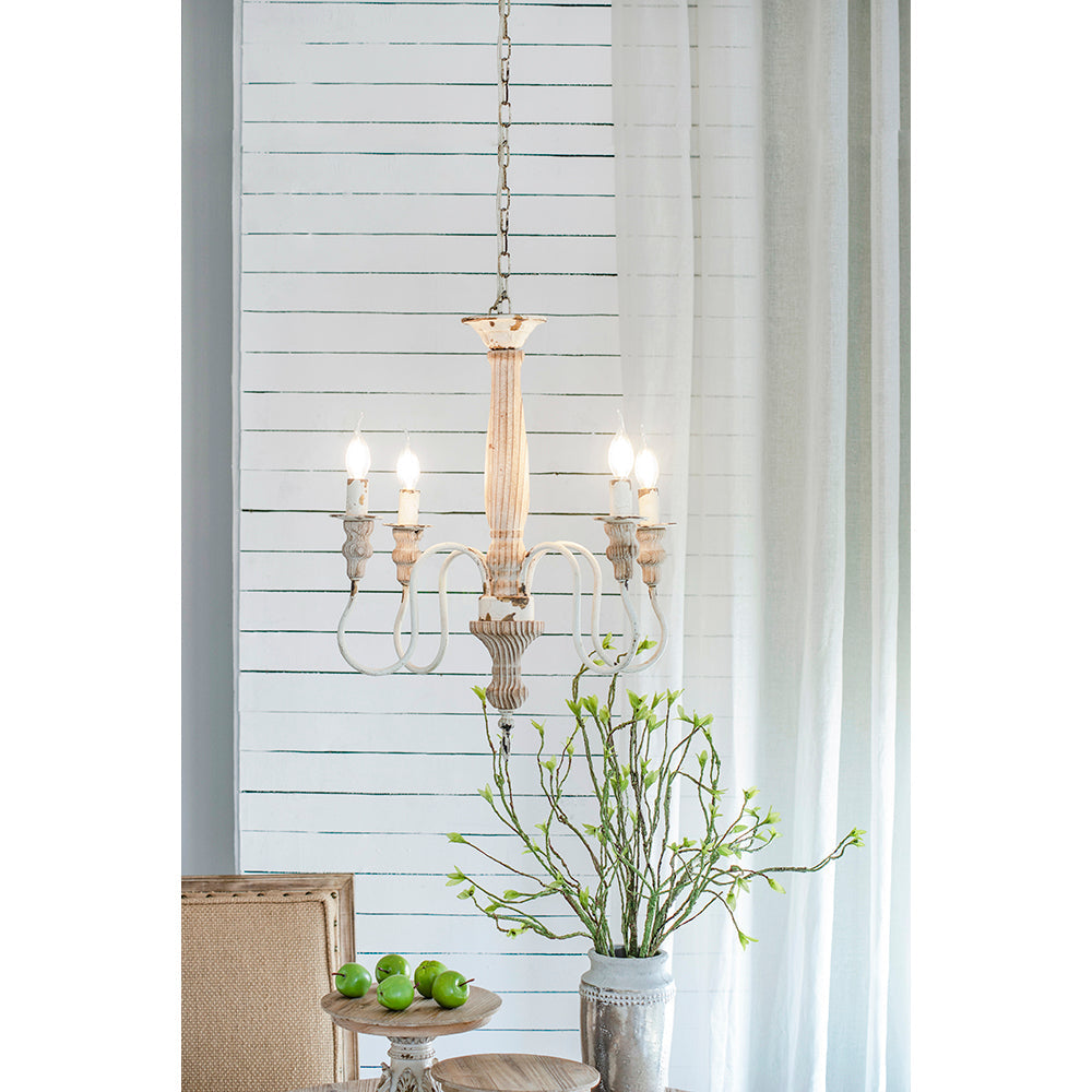 A&B Home Bundle of 7 18" x 25" 4-Light Distressed White Wooden Chandelier
