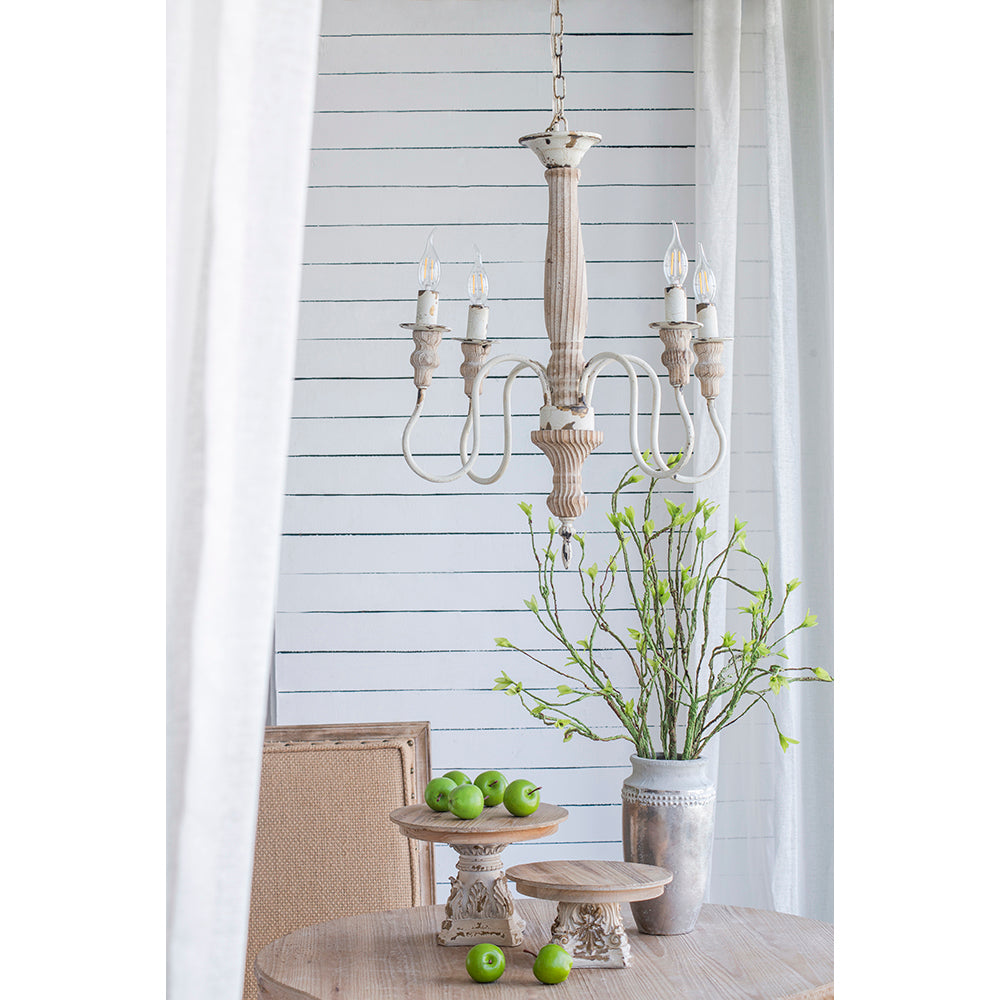 A&B Home Bundle of 7 18" x 25" 4-Light Distressed White Wooden Chandelier