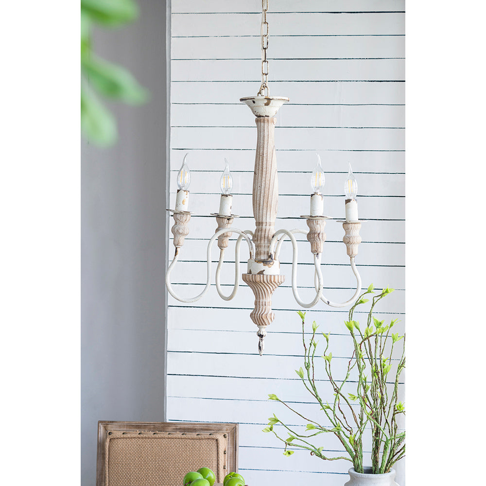 A&B Home Bundle of 7 18" x 25" 4-Light Distressed White Wooden Chandelier