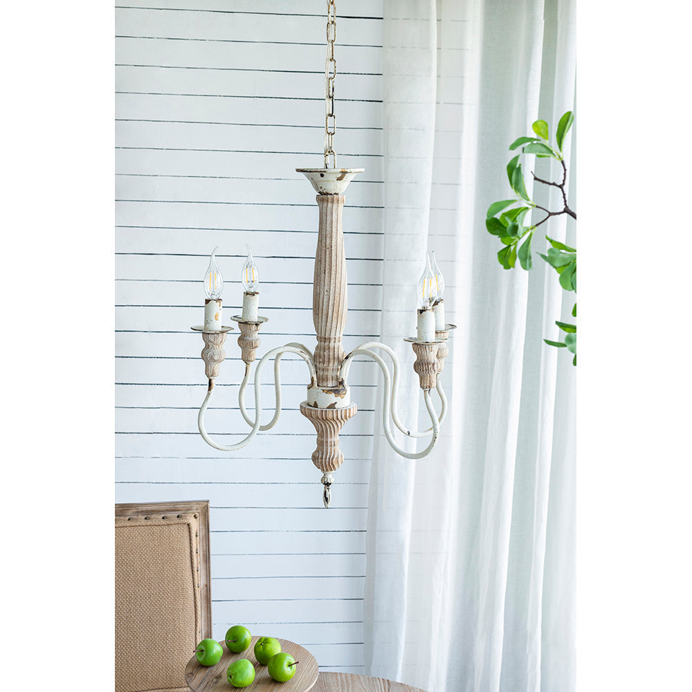 A&B Home Bundle of 7 18" x 25" 4-Light Distressed White Wooden Chandelier