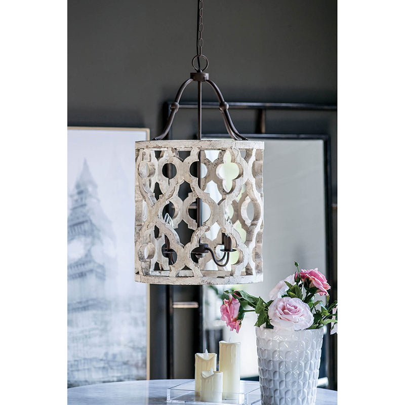 A&B Home Bundle of 7 Jolette 19" x 34" 4-Light Distressed White Wooden Chandelier With Antique Bronze Metal Fixture