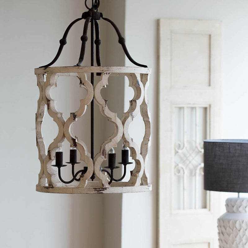 A&B Home Bundle of 7 Jolette 19" x 34" 4-Light Distressed White Wooden Chandelier With Antique Bronze Metal Fixture