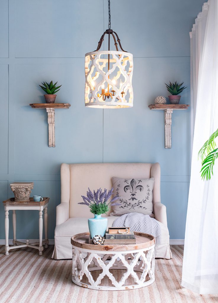 A&B Home Bundle of 7 Jolette 19" x 34" 4-Light Distressed White Wooden Chandelier With Antique Bronze Metal Fixture