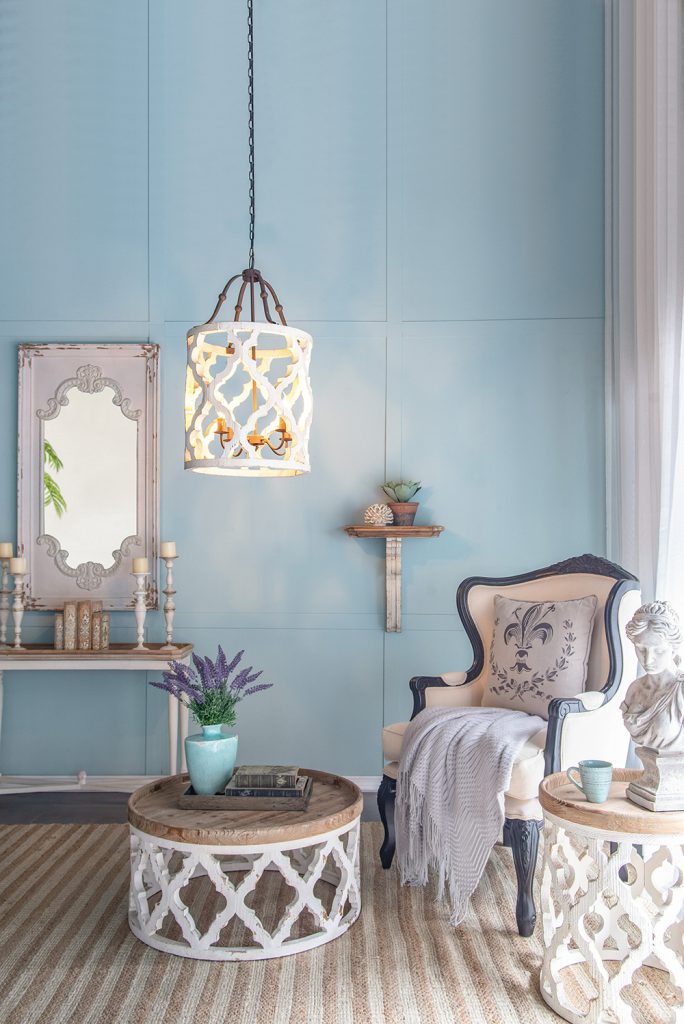 A&B Home Bundle of 7 Jolette 19" x 34" 4-Light Distressed White Wooden Chandelier With Antique Bronze Metal Fixture