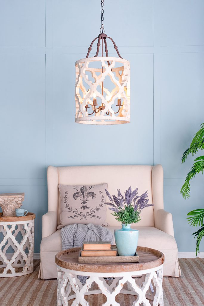 A&B Home Bundle of 7 Jolette 19" x 34" 4-Light Distressed White Wooden Chandelier With Antique Bronze Metal Fixture