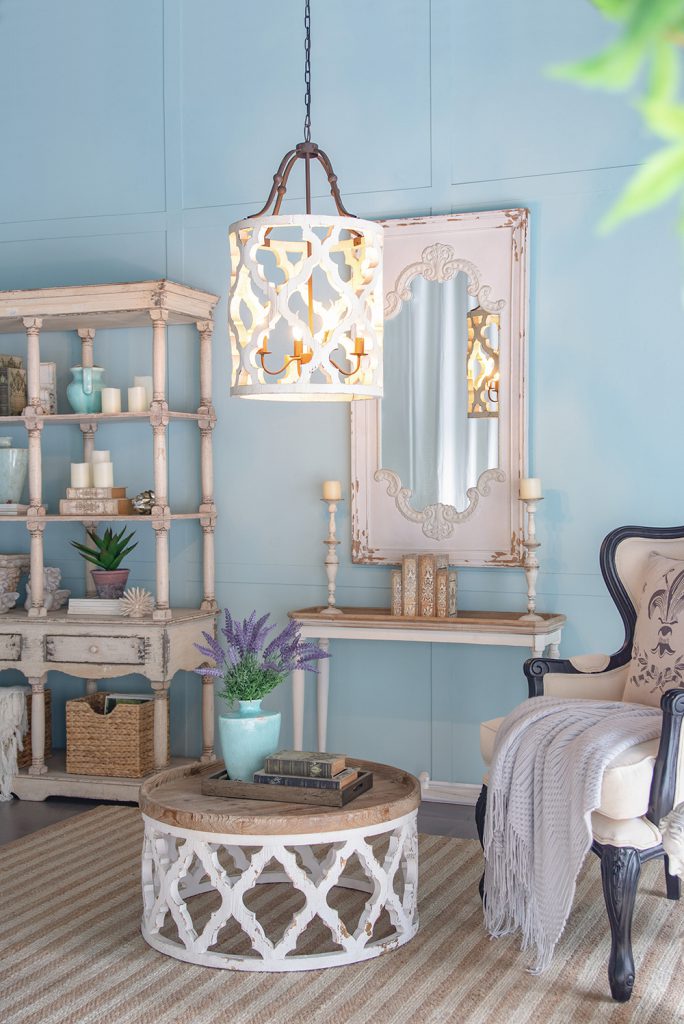 A&B Home Bundle of 7 Jolette 19" x 34" 4-Light Distressed White Wooden Chandelier With Antique Bronze Metal Fixture