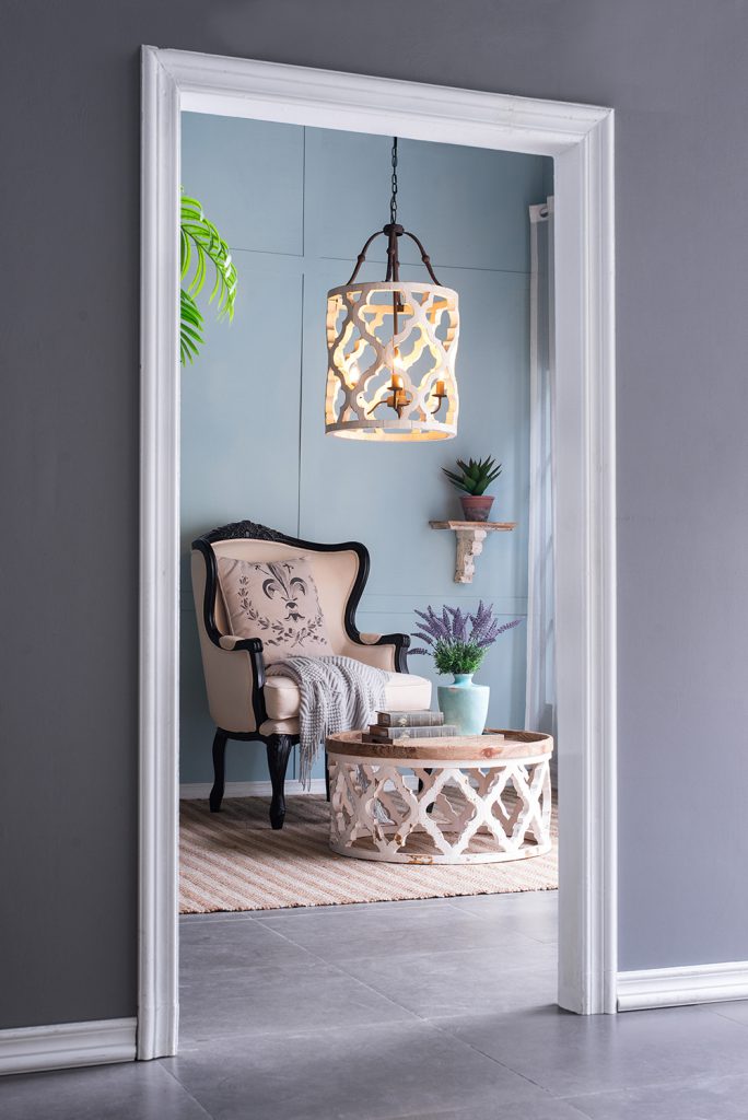 A&B Home Bundle of 7 Jolette 19" x 34" 4-Light Distressed White Wooden Chandelier With Antique Bronze Metal Fixture