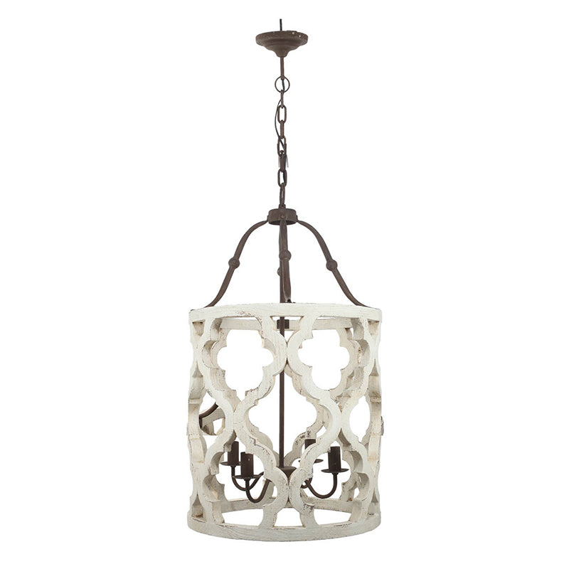 A&B Home Bundle of 7 Jolette 19" x 34" 4-Light Distressed White Wooden Chandelier With Antique Bronze Metal Fixture