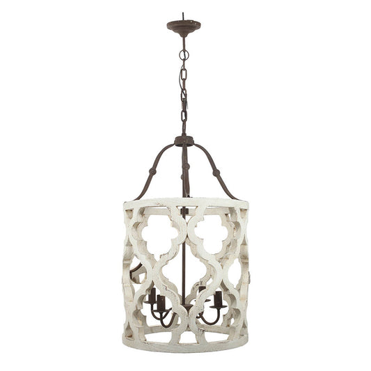 A&B Home Bundle of 7 Jolette 19" x 34" 4-Light Distressed White Wooden Chandelier With Antique Bronze Metal Fixture