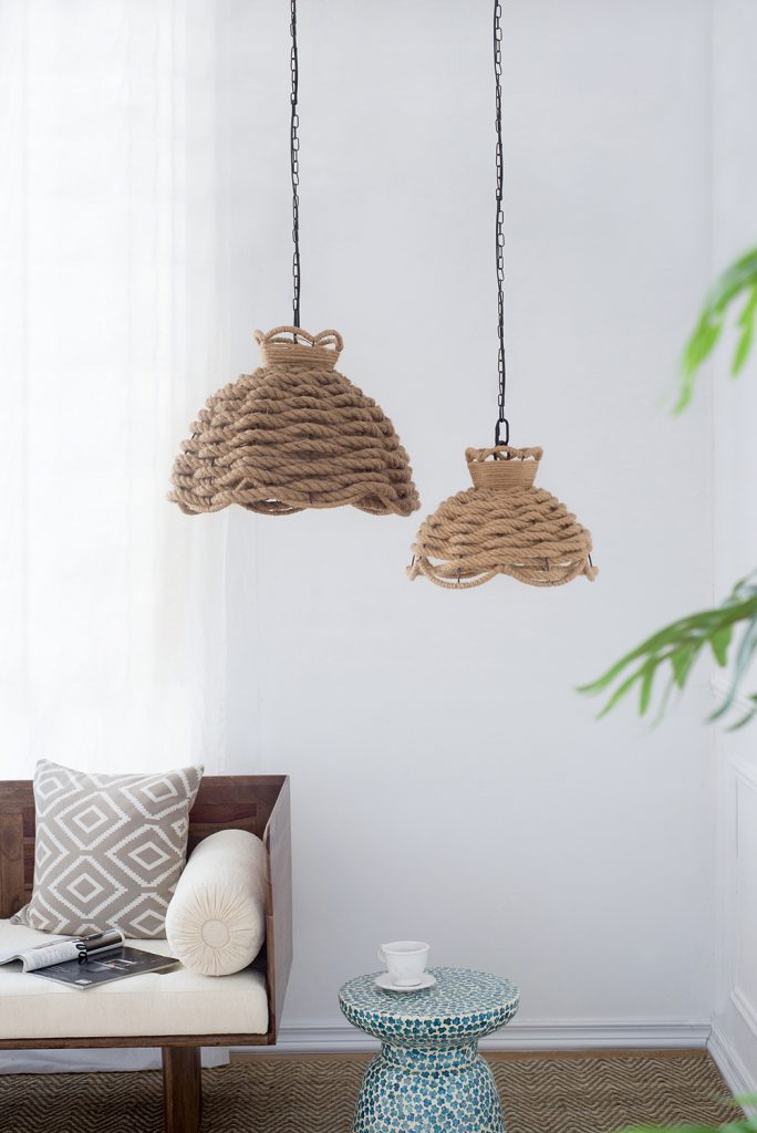 A&B Home Bundle of 7 Set of 2 Brown Rope Woven Chandelier With Iron Frame