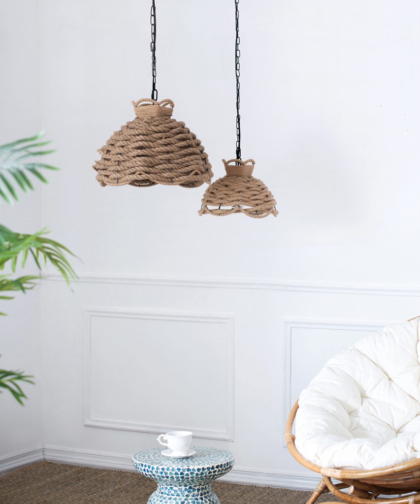 A&B Home Bundle of 7 Set of 2 Brown Rope Woven Chandelier With Iron Frame