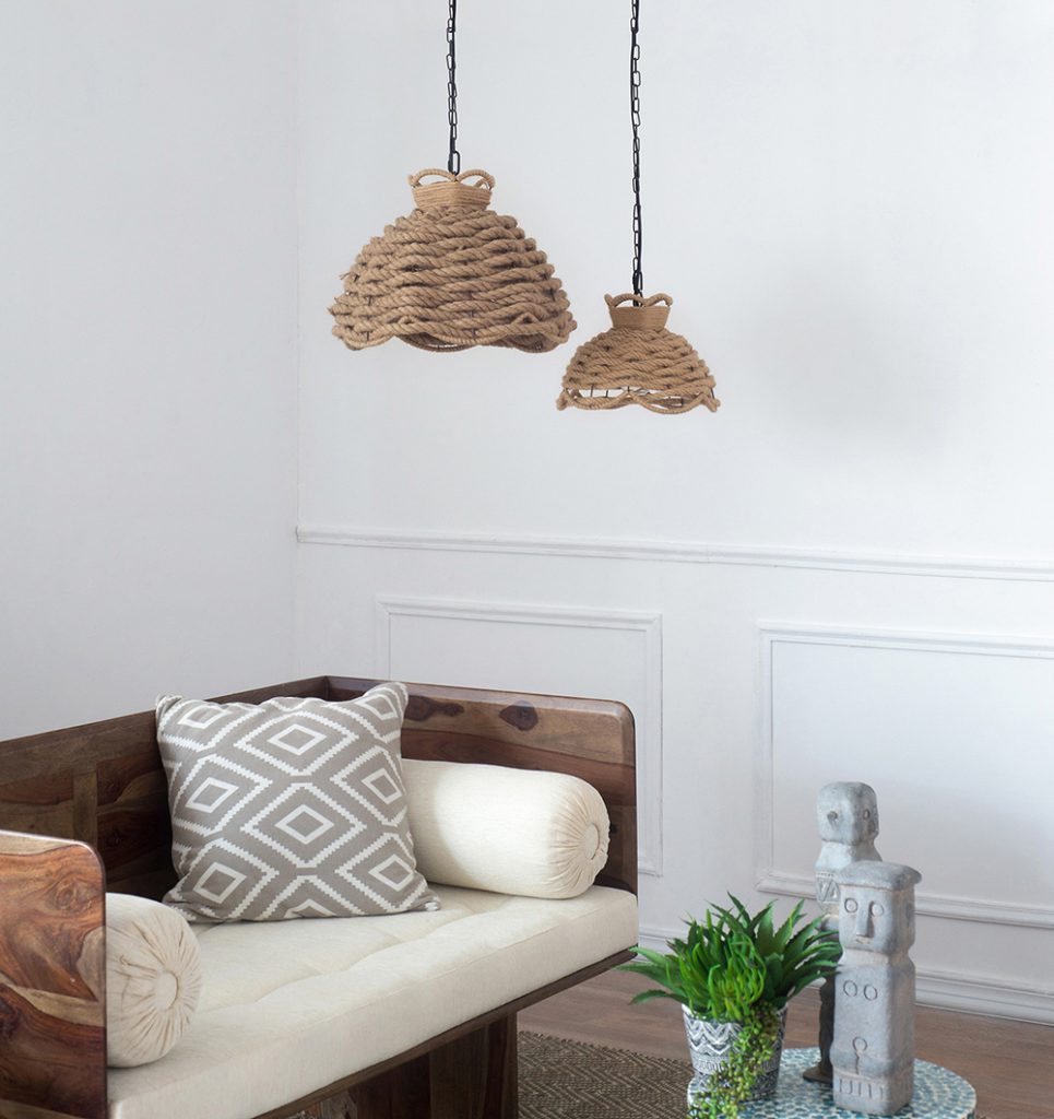 A&B Home Bundle of 7 Set of 2 Brown Rope Woven Chandelier With Iron Frame