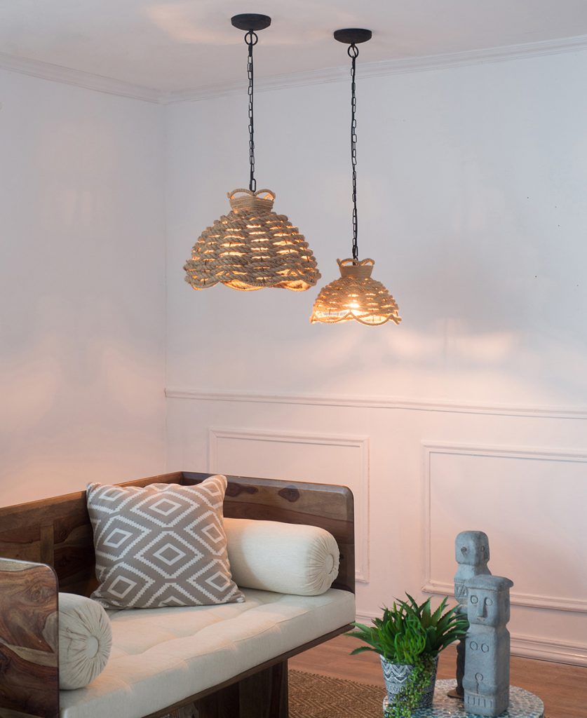 A&B Home Bundle of 7 Set of 2 Brown Rope Woven Chandelier With Iron Frame