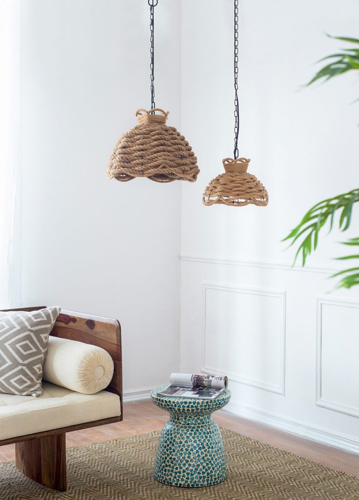 A&B Home Bundle of 7 Set of 2 Brown Rope Woven Chandelier With Iron Frame