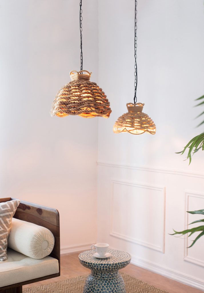 A&B Home Bundle of 7 Set of 2 Brown Rope Woven Chandelier With Iron Frame
