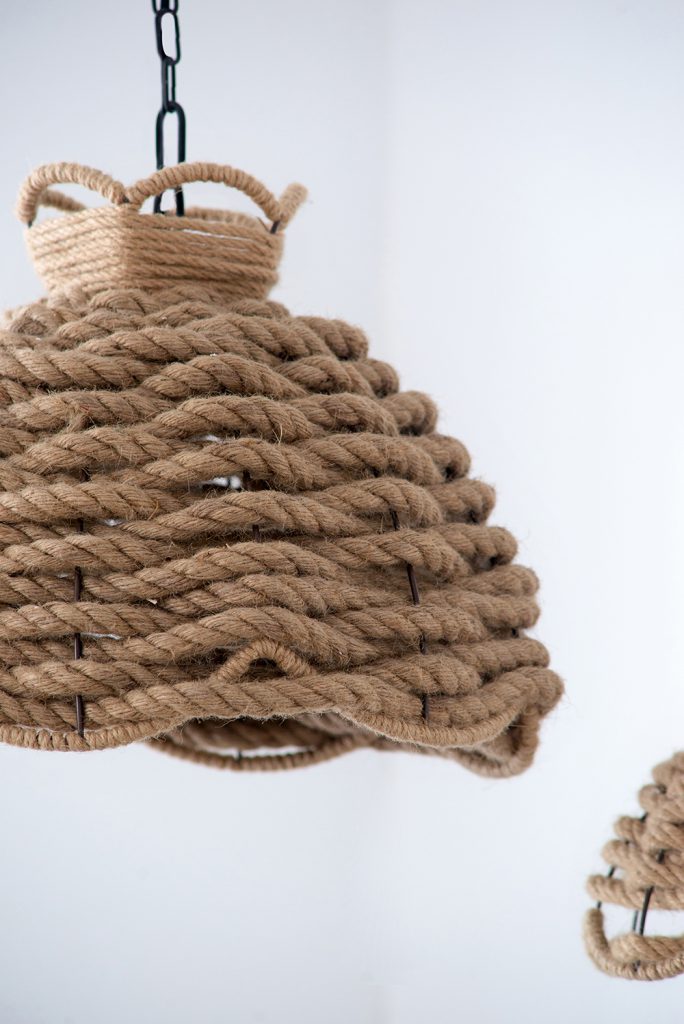 A&B Home Bundle of 7 Set of 2 Brown Rope Woven Chandelier With Iron Frame