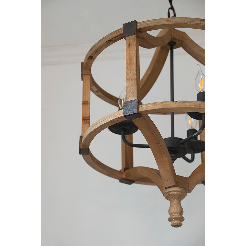 A&B Home Bundle of 9 Andreas 20" x 25" 3-Light Whitewash Round Wooden Chandelier With Black Metal Corner Brackets