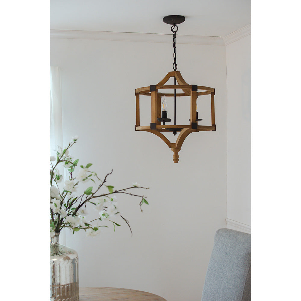 A&B Home Bundle of 9 Andreas 20" x 25" 3-Light Whitewash Round Wooden Chandelier With Black Metal Corner Brackets