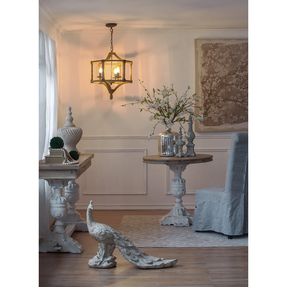 A&B Home Bundle of 9 Andreas 20" x 25" 3-Light Whitewash Round Wooden Chandelier With Black Metal Corner Brackets