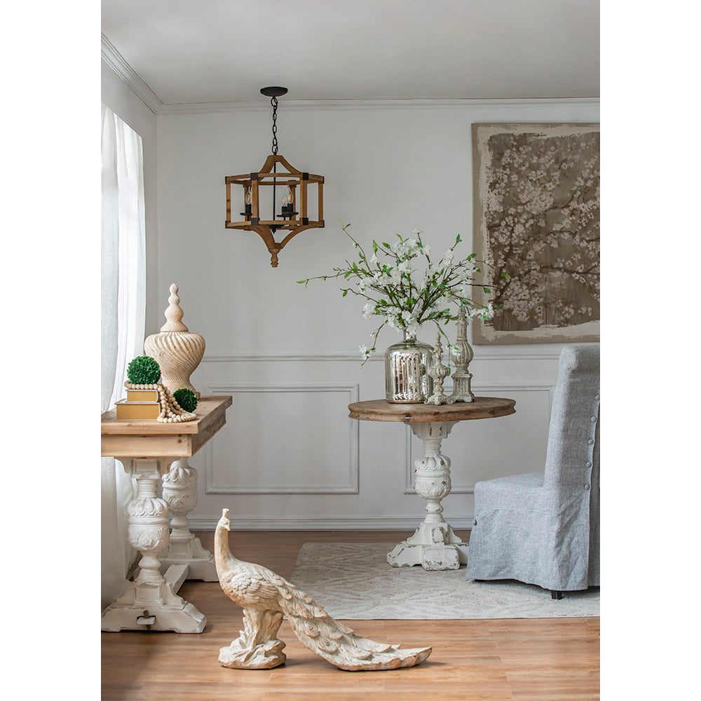 A&B Home Bundle of 9 Andreas 20" x 25" 3-Light Whitewash Round Wooden Chandelier With Black Metal Corner Brackets