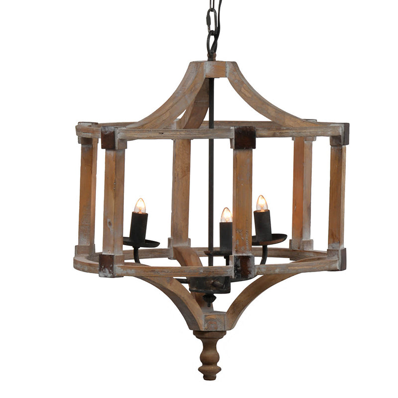 A&B Home Bundle of 9 Andreas 20" x 25" 3-Light Whitewash Round Wooden Chandelier With Black Metal Corner Brackets