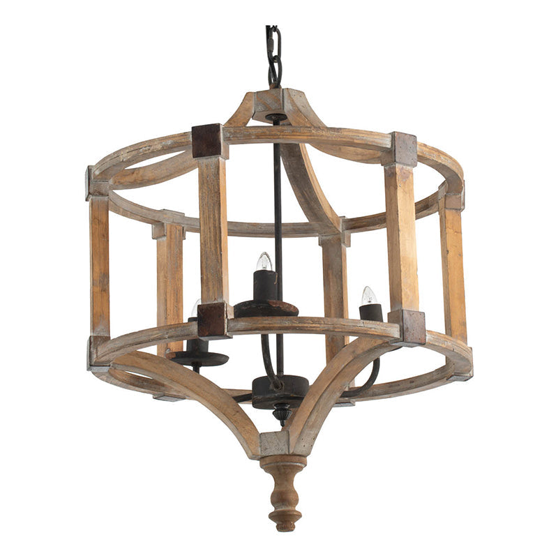 A&B Home Bundle of 9 Andreas 20" x 25" 3-Light Whitewash Round Wooden Chandelier With Black Metal Corner Brackets
